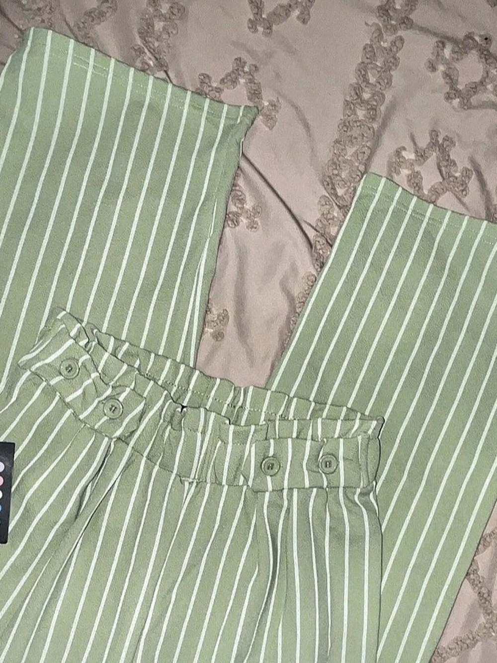 Green Goddess Wide Leg Striped Pants in Green & White Size Medium NWT